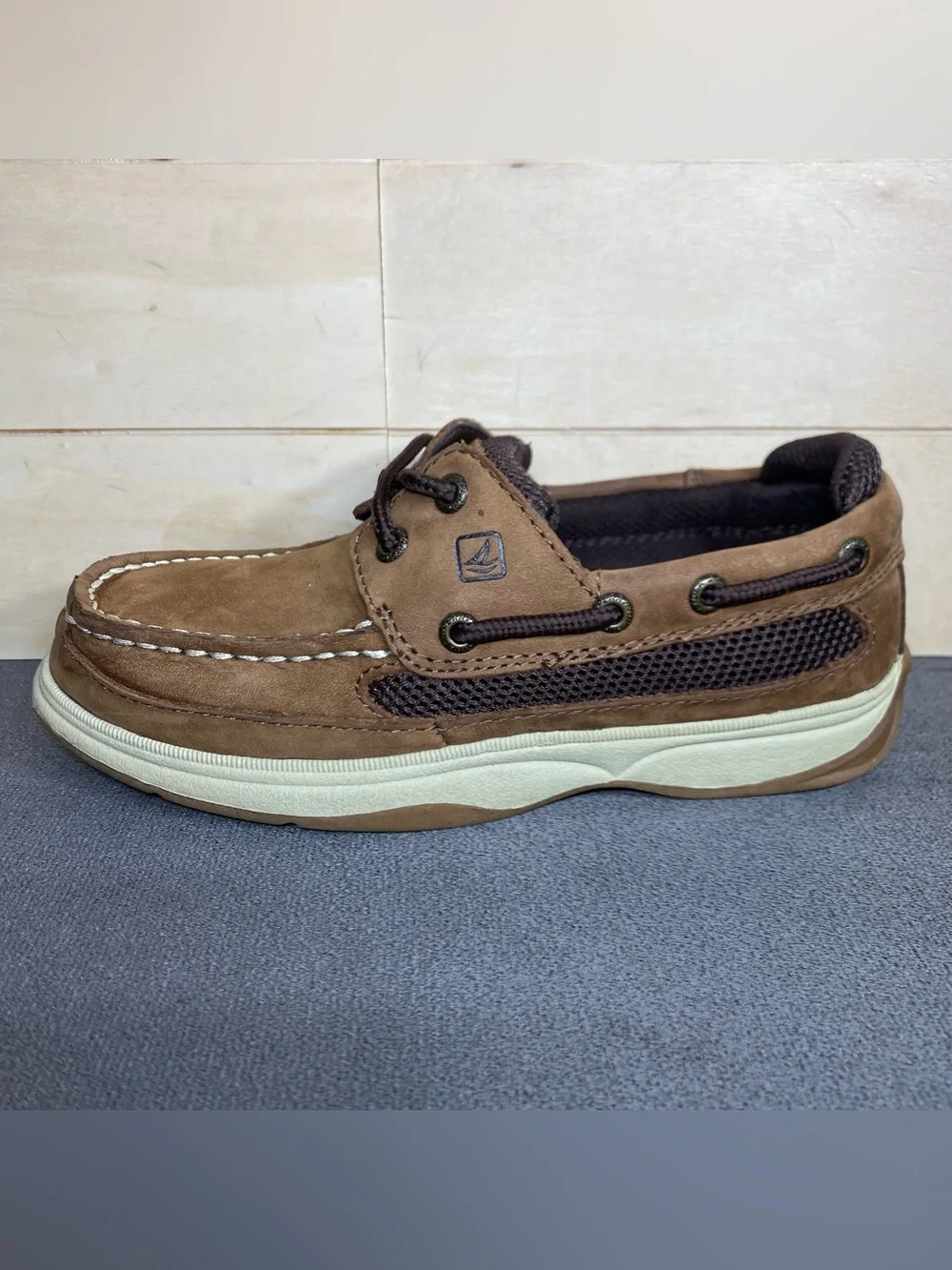 Sperry Top Sider Lanyard Boat Shoes Kid's Boy's Youth Size 1 M Brown Leather